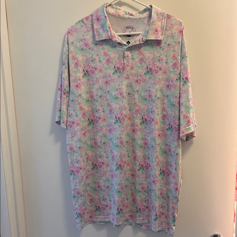 Men's Floral Polo Shirt - Pastel Pink and Green